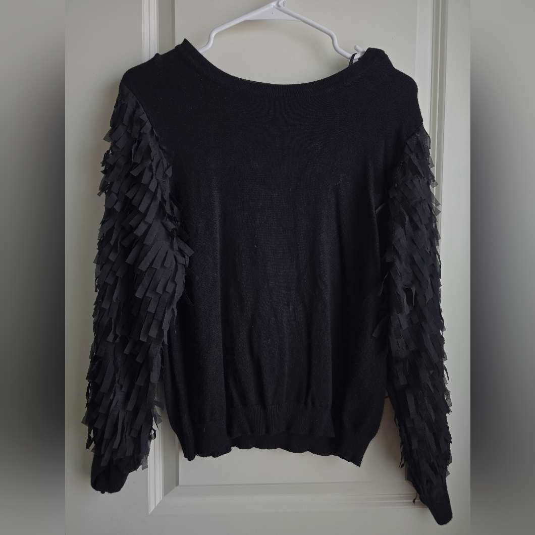 Joseph A Black Sweater With Fringe Sleeves